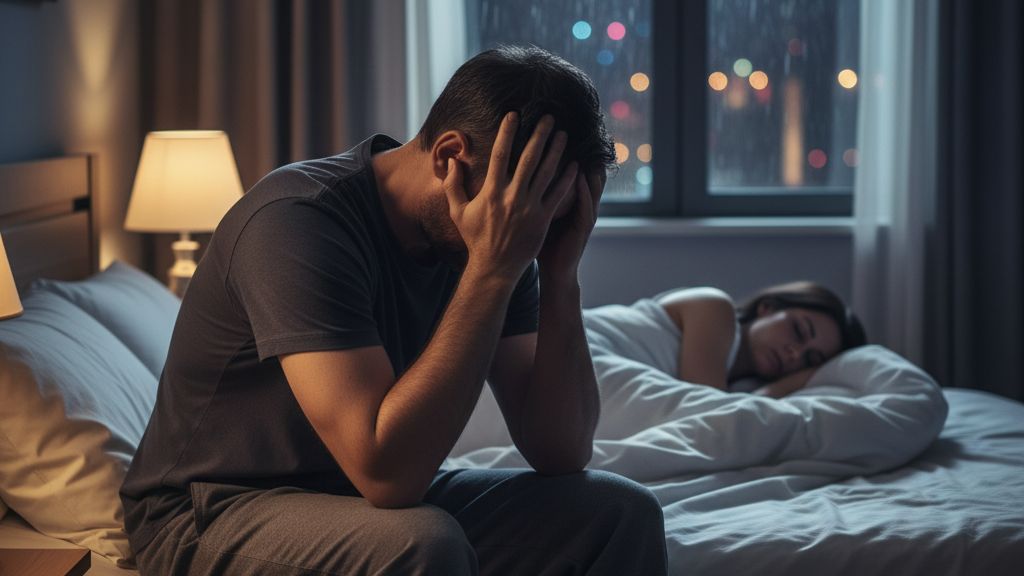Άντρας στο κρεβάτι σκέφτεται την απιστία