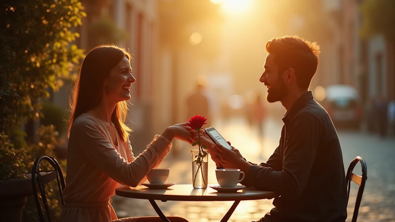 Ζευγάρι ανταλάζει ρομαντικές ευχές για ένα καλό απόγευμα